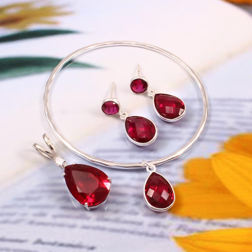 Ruby and Silver Jewelry Set