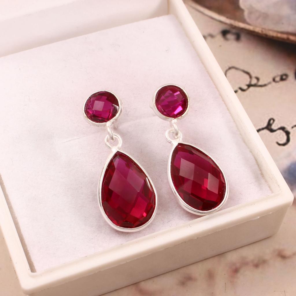 beautiful earrings made from real rubies framed with excellent quality silver