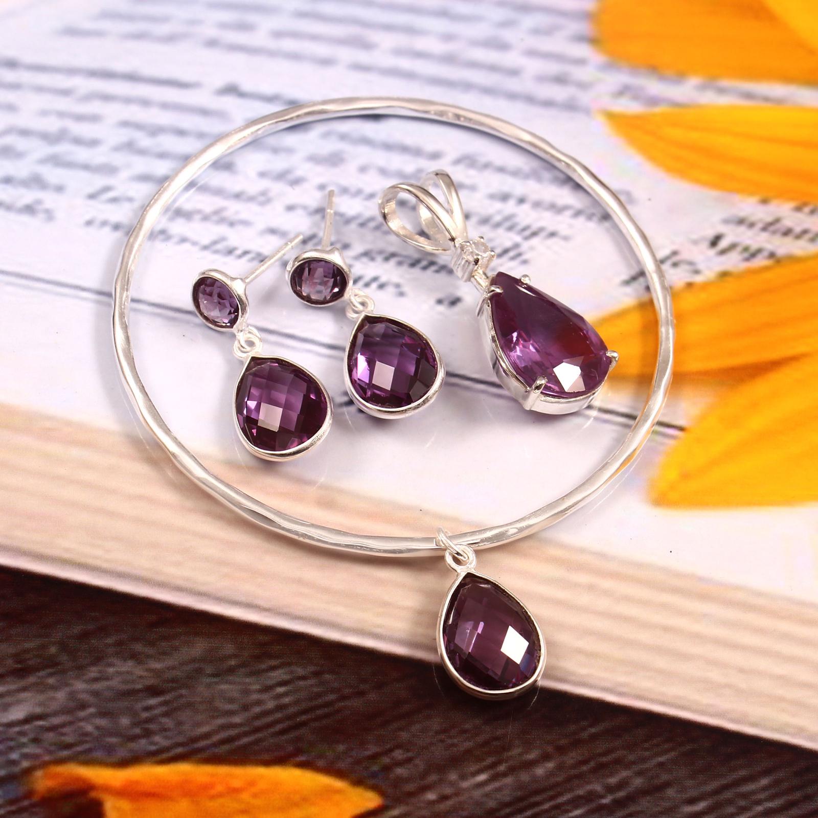 Alexandrite and Silver Jewelry Set